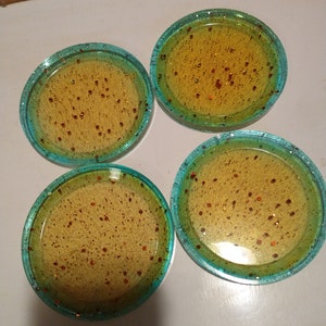 Yellow Resin Serving Tray and 4 Matching Coasters Set, Perfume and Jewelry Display image 2