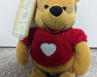 Vintage retro Disney Winnie the Pooh beanie baby 90s toy plush 1990s Valentine sweater heart red