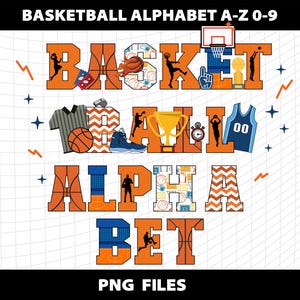 Basketball Varsity Doodle Alphabet Letters Cliparts Font Png Letters Number Design Download Digital File Sublimation Printable Sublimation