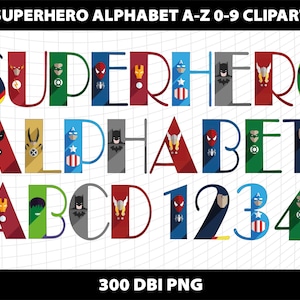 Super Hero Alphabet Letters Cliparts Bundle Sublimation Png Font Template Design Download Digital File Printable