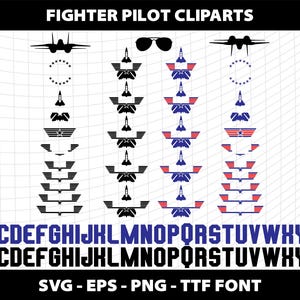 Letras del alfabeto de piloto de combate estadounidense patriótico, imágenes prediseñadas, mejor papá, mamá, Día del Padre, fuente TTF SVG PNG, descarga de camisetas, archivo digital