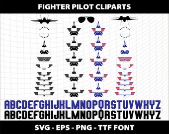 Patriotic American Fighter Pilot Alphabet Letters Font Cliparts Best Top Dad Mom Father Day TTF SVG PNG Font T-Shirt Download Digital File