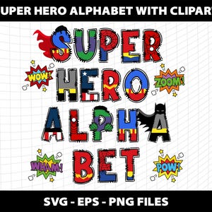 Superhero Doodle Alphabet Letters Cliparts Font Svg  Png Number Birthday Party Design Download Digital File Design Printable Mega Bundle