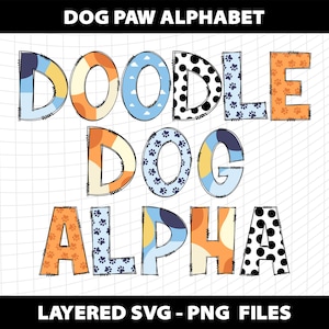Dog Paw Doodle Letters Alphabet Clipart Number Font Svg Png Bundle Sublimation Boy Girl Birthday Party Design Download Digital File Template