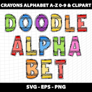Doodle Alphabet Letters Cliparts Font Png Letters Number Design Download Digital File Sublimation Design Printable Crayons