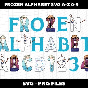 Frozen Doodle Alphabet Letters Cliparts Font Svg Png Number Birthday Party Download Digital File  Design Bundle Elsa Anna