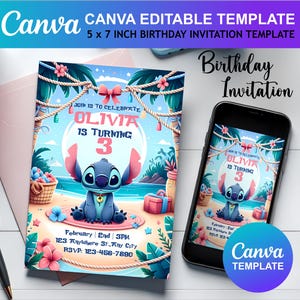 Birthday Invitation Stitch Canva Template Editable Boy Girl 1 2 3 4 5 Birthday Kids Download Template Digital File Commercial use Printable