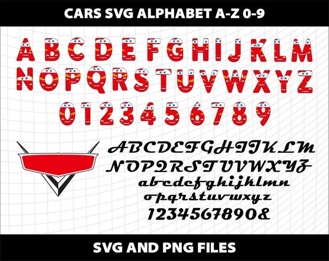 Cars Alphabet Letters Clipart Font Svg Png Number Birthday Party Design ...