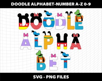 Doddle Alphabet Letters Cliparts Font Svg  Png Letters Number Birthday Design Download Digital File Sublimation Design Printable Sublimation