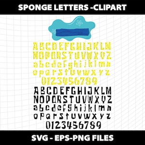Lettres de l&#39;alphabet éponge cliparts éponge police Svg Png modèle de fête d&#39;anniversaire 1 2 3 4 5 6 Design par sublimation téléchargement fichier numérique imprimable
