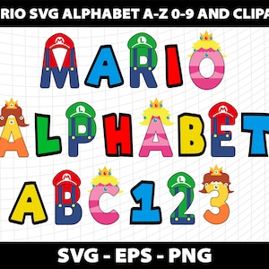Mario Alphabet Letters Cliparts Font Svg Mario Font Png Birthday Party Template Sublimation Design Download Digital File Printable