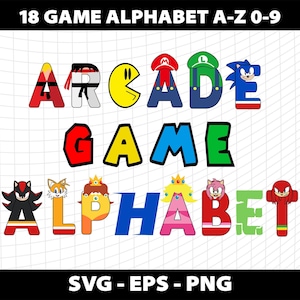 Doodle Game Alphabet Letters Arcade Gamer Clipart Font Svg  Png Template Birthday Party Design Download Digital File Sublimation Design