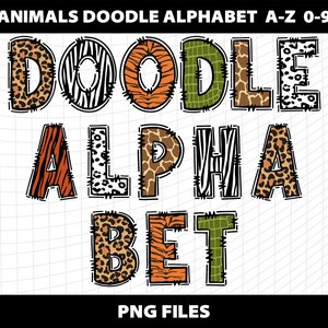 Animales Doddle Alfabeto Letras Cliparts Fuente Png Letras Número Diseño Descargar Archivo Digital Sublimación Diseño Sublimación Imprimible