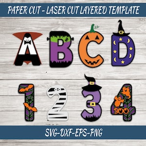 3D gelaagde Halloween Svg papier gesneden lasergesneden alfabet teken sjabloon Spooky Letters silhouet Cricut Glowforge snijden digitaal bestand sjabloon