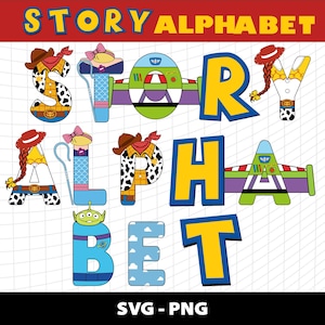 Letras del alfabeto Doodle Cliparts Toy Story Fuente Svg Png Número Fiesta de cumpleaños Descargar Archivo digital Diseño Imprimible Sublimación 1 2 3 4 5
