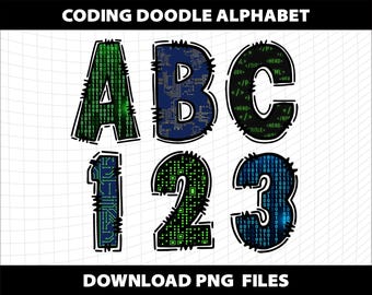 Doodle Alphabet Coding Web Developer Programmer Software Engineer Computer Cliparts Letters Font Png Design Download Digital File Template