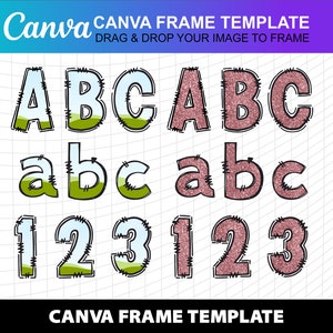Plantilla de marco de letras del alfabeto de Canva Doodle, letras en blanco, diseño transparente, relleno de foto, editable, descarga, archivo digital, imprimible