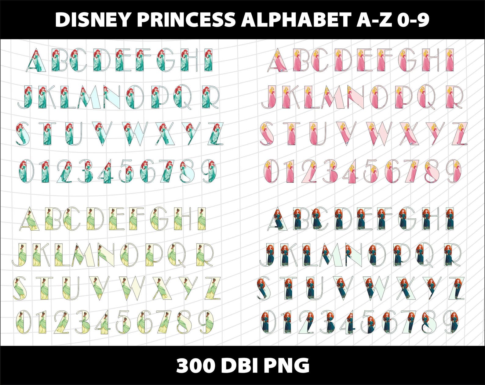 Princess Alphabet Letters Cliparts Bundle Png Sublimation DTF Font ...