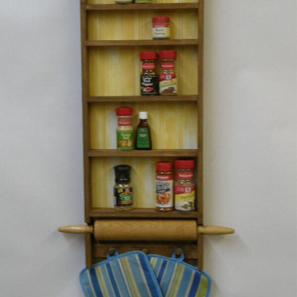 Spice Rack with Antique Rolling Pin (Yellow Background))