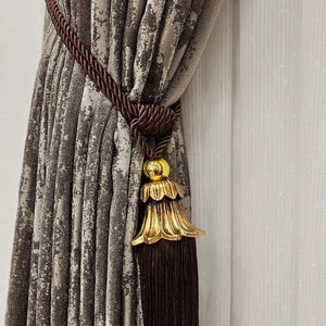 Gold Curtain Tiebacks - Decorative Long Tassel Holdbacks - Elegant Rope Tie Backs for Drapes