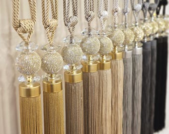 Fermatende con cristalli Swarovski: elegante decorazione per tende con nappe (set da 2)