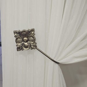 Floral Curtain Holdbacks Set: Antique Bronze Metal Tiebacks