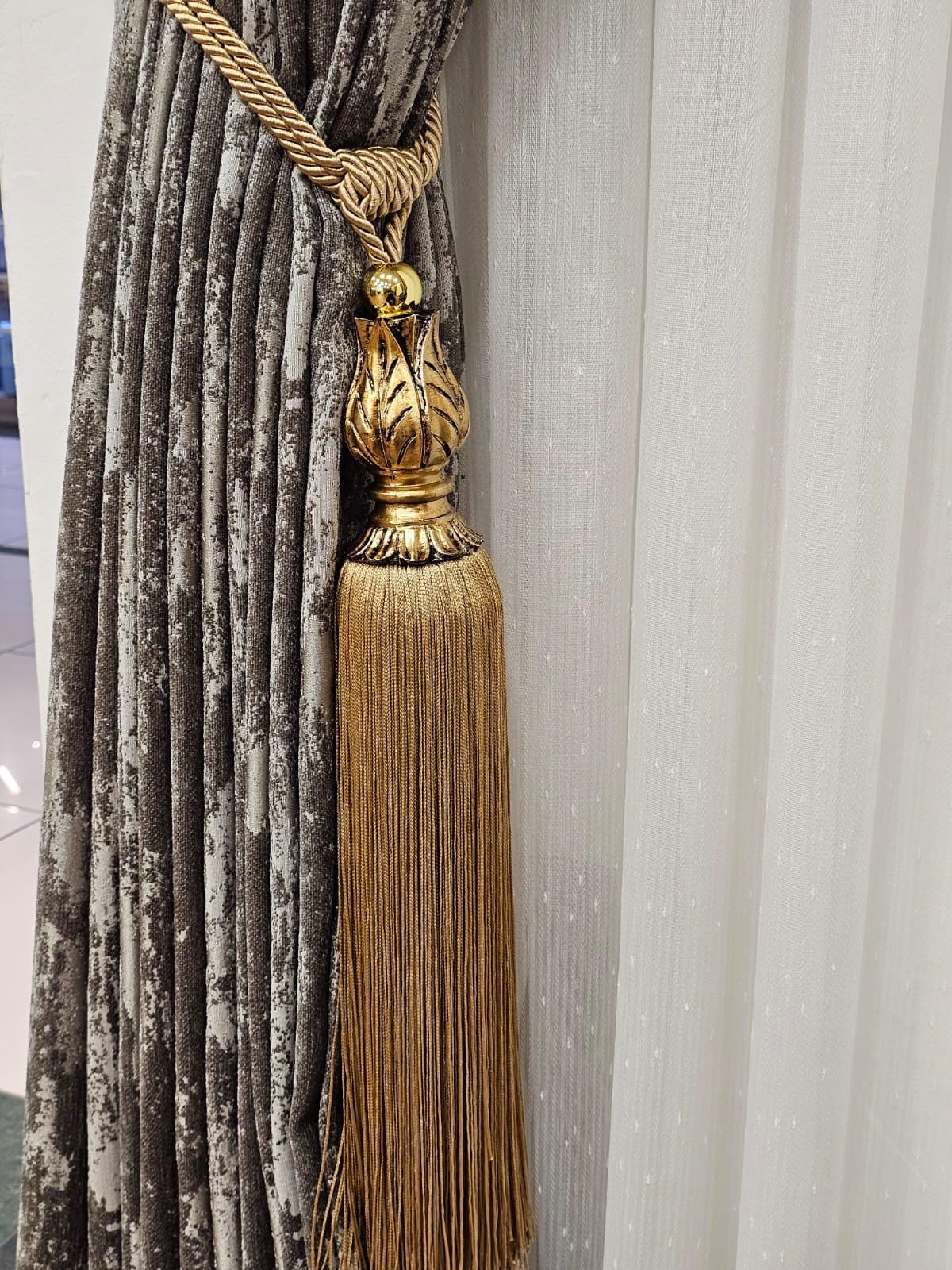 Gold Tassel Curtain Tiebacks: Luxury Rope Window Decor, Set of 2