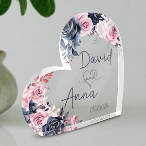 Custom Married Heart Acrylic Plaque Gift, Engaged Acrylic Plaque, Wedding Gift for Couple, Married Plaque Gift for Couple, Wedding Gift