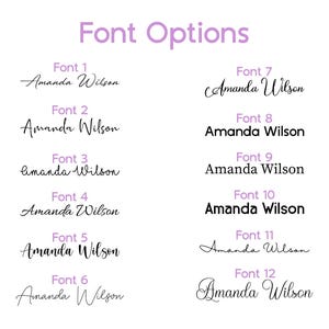 May include: A graphic showing 12 different font styles for the name "Amanda Wilson".