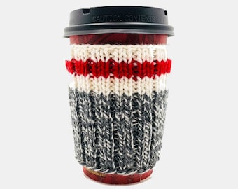 Knitted Coffee Cup Cozy | Knit Cup Sleeve | Charcoal Canada Roots Cabin Style | Bottle Cozy | Coffee Cup Cosy