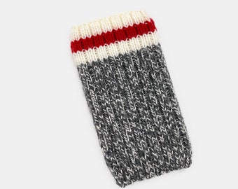 Hand Knit Phone Sleeve | Phone Cozy | Phone Cover | Phone Sock | iPhone Case | Phone Pouch - Charcoal Canada Roots Cabin Design