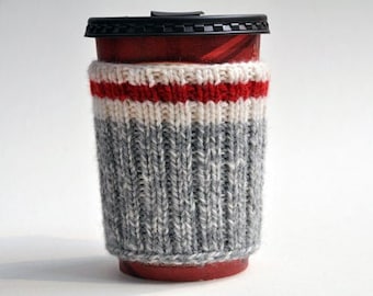 Hand Knit Hiking Sock Style Eco Friendly Coffee Cup Cozy Mug Sleeve - Take a Hike