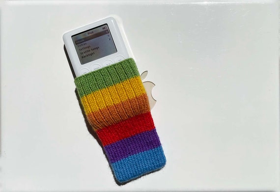 Hand Knit Apple Rainbow Ipod Classic Cozy | Apple Ipod Sock