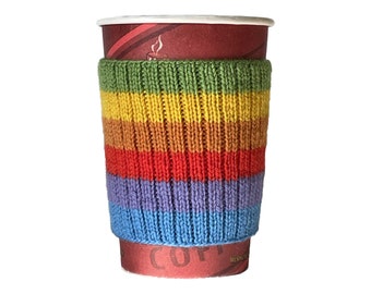 Hand Knit Iconic Retro Apple Rainbow Style Cup Cozy Design