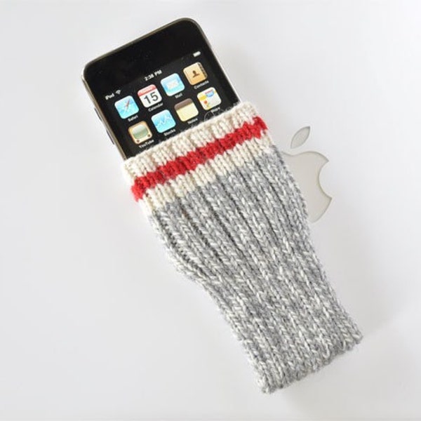 Hand Knit Phone Sleeve | Phone Cozy | Phone Cover | Phone Sock | iPhone Case | Phone Pouch - Take A Hike Sock Design