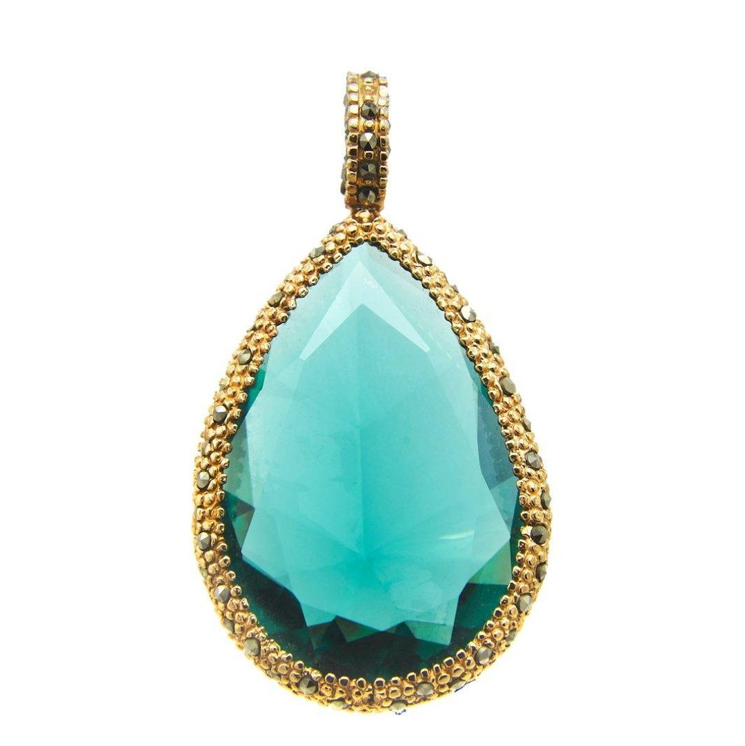 Drop Pendant Gold III With Pyrite Inlay and Faceted Crystal Jumbo Size ...