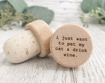 Wine Bottle Stopper Cork Bottle Stopper Custom Wine Stopper Drink Wine & Pet My Cat Cork Stopper Cat Lover Gift  Wooden Wine Handmade Gift