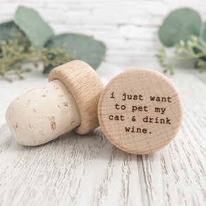 Wine Bottle Stopper Cork Bottle Stopper Custom Wine Stopper Drink Wine & Pet My Cat Cork Stopper Cat Lover Gift Wooden Wine Handmade Gift image 1