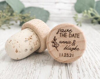 Personalized Wine Bottle Stopper Save The Date, Cork Bottle Stopper, Custom Wine Stopper Wedding Favors, Wine Cork Favor Wooden Wine Stopper