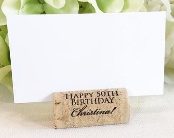 Personalized Wine Cork Place Card Holder, Birthday Cork Card Holder, Wine Cork Name Card Holder, Placecard Holder Escort Card Holder