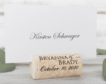 Personalized Wine Cork Place Card Holders, Wedding Favors