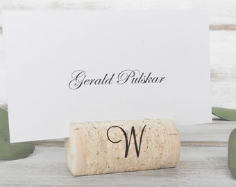 Personalized Wine Cork Place Card Holder Cork Card Holder Wine Cork Name Card Holder Placecard Holder Wine Themed Wedding Single Initial