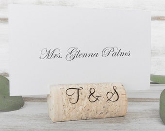 Monogram Wine Cork Place Card Holder Personalized Wedding Decor Rustic Table Setting Unique Party Favor Vineyard Winery Boho Themed Event