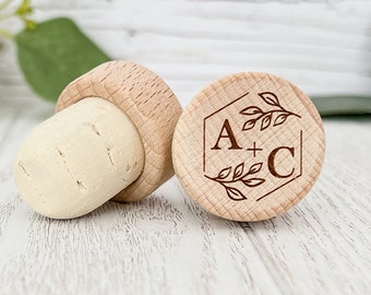 Personalized Wine Bottle Stopper, Cork Bottle Stopper, Custom Wine Stopper, Wedding Favors, Bridal Shower Favor, Wooden Wine Bottle Cork