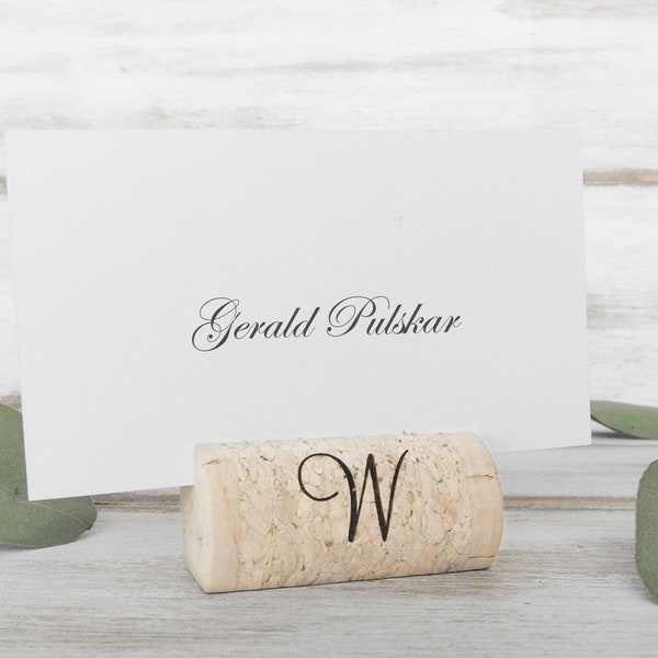 Personalized Wine Cork Place Card Holder Cork Card Holder Wine Cork Name Card Holder Placecard Holder Wine Themed Wedding Single Initial