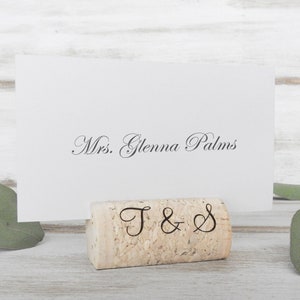 Monogram Wine Cork Place Card Holder Personalized Wedding Decor Rustic Table Setting Unique Party Favor Vineyard Winery Boho Themed Event
