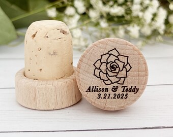 Personalized Cork Wine Bottle Stopper Succulent Custom Wine Stopper Wedding Favor Thank you Guest Rustic Wedding Décor Bulk Party Favor Boho