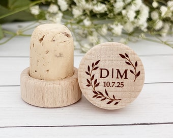 Unique Wedding Favor Personalized Engraved Wine Bottle Stopper Custom Cork Bridal Shower Gift Vineyard Reception Decor Bride and Groom Gift