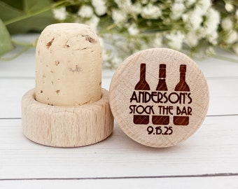 Personalized Cork Wine Bottle Stopper Stock the Bar Party Custom Wine Stopper Wedding Favor Thank you Guest Wedding Décor Bulk Party Favors