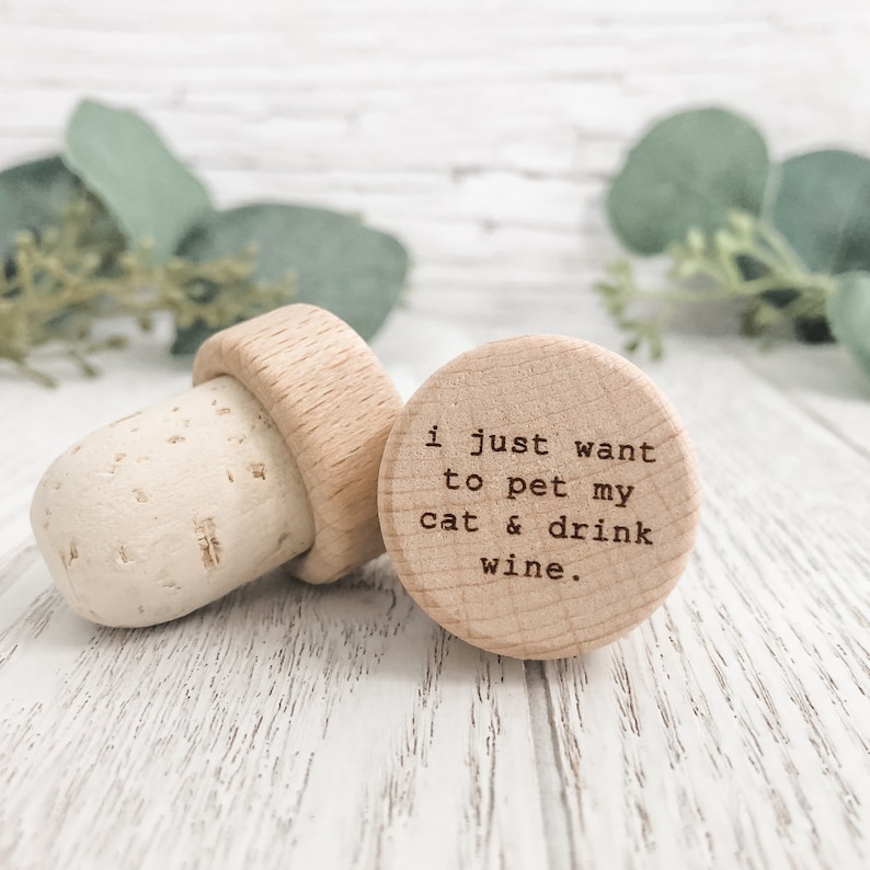 Wine Bottle Stopper Cork Bottle Stopper Custom Wine Stopper Drink Wine & Pet My Cat Cork Stopper Cat Lover Gift Wooden Wine Handmade Gift image 1